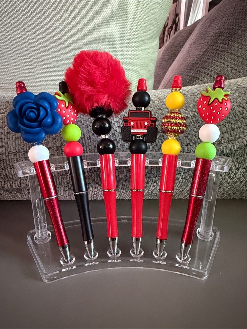 NWOT Set Of 6 Decorative Red and Black Beaded Pens